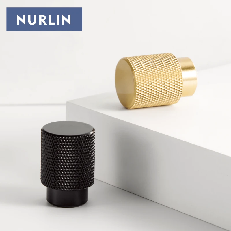 Nurlin New Solid Brass Knurling Brushed Cross Brass Cabinet Knob Cupboards T-bar Long Appliance Pull Furniture Refrigerator Bar