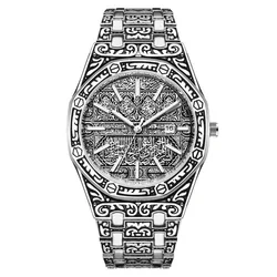 Hot Selling Classic Vintage Gold  Date Quartz Men Wristwatches Luminous Engrave Creative Watches Men Wrist