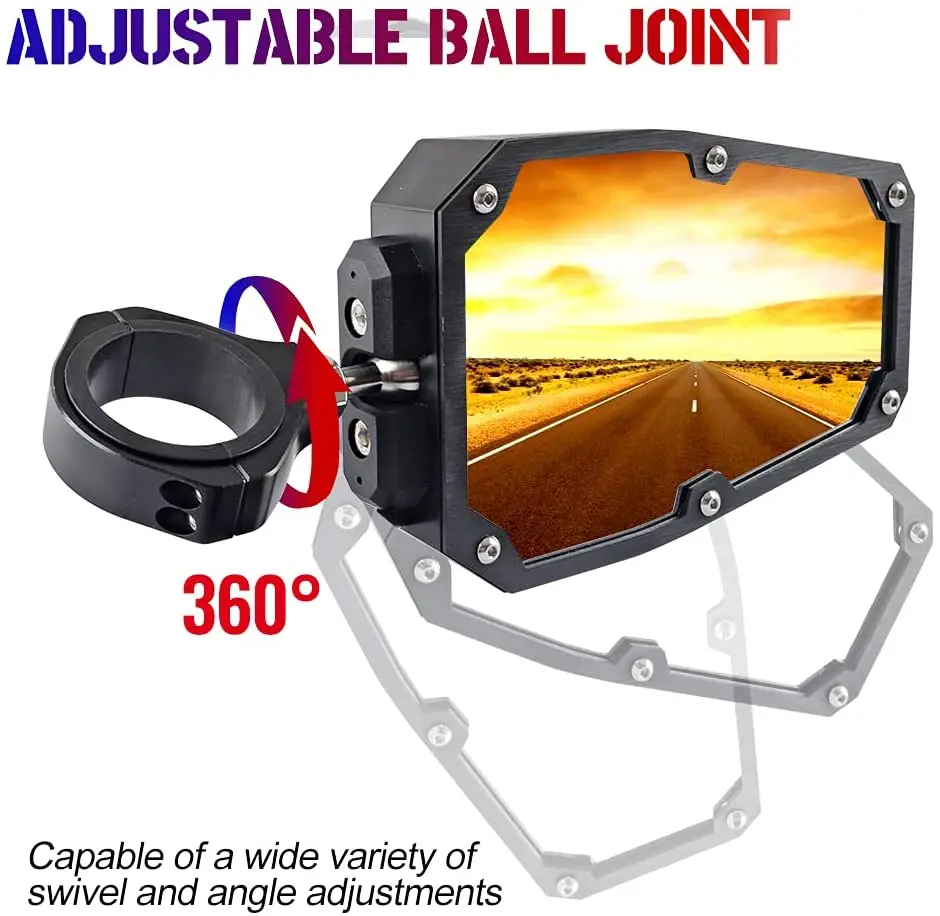 UTV ATV Rear View RearView Mirrors with LED Spots Light fit 1.75 to 2 Inch Roll Bar Cage for Polaris RZR Can Am Maverick X3