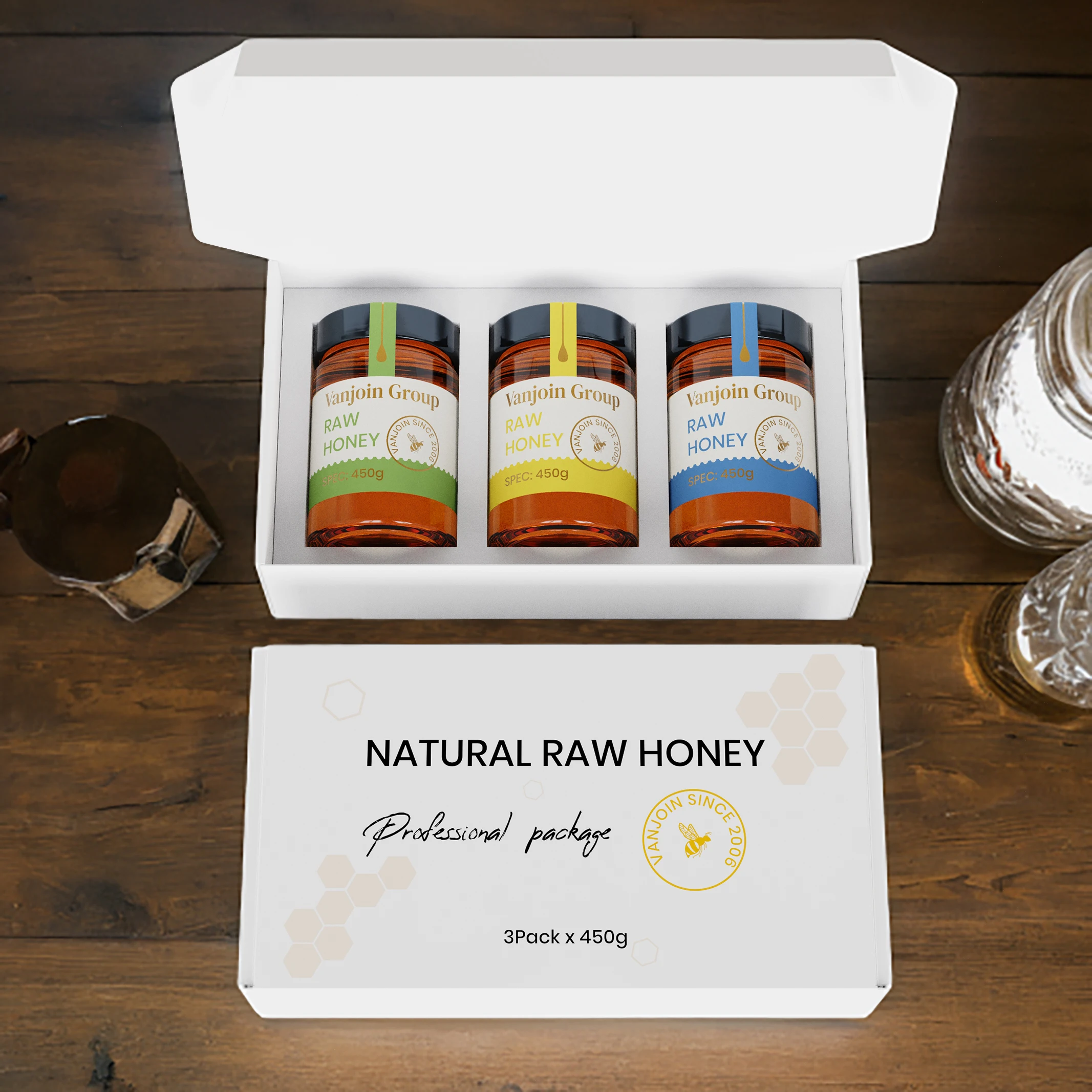 314 ml 500 g luxury honey jar packaging box straight air tight glass wedding favors honey jars with lid