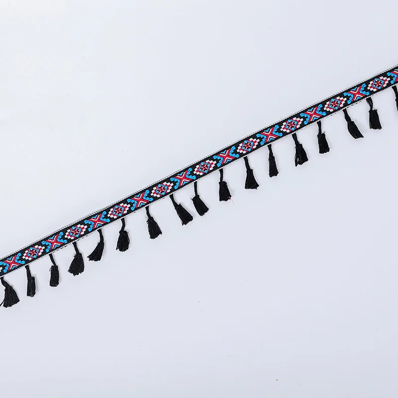 Eco-Friendly jacquard ribbon Design pom pom lace Decorative Tassel fringe lace