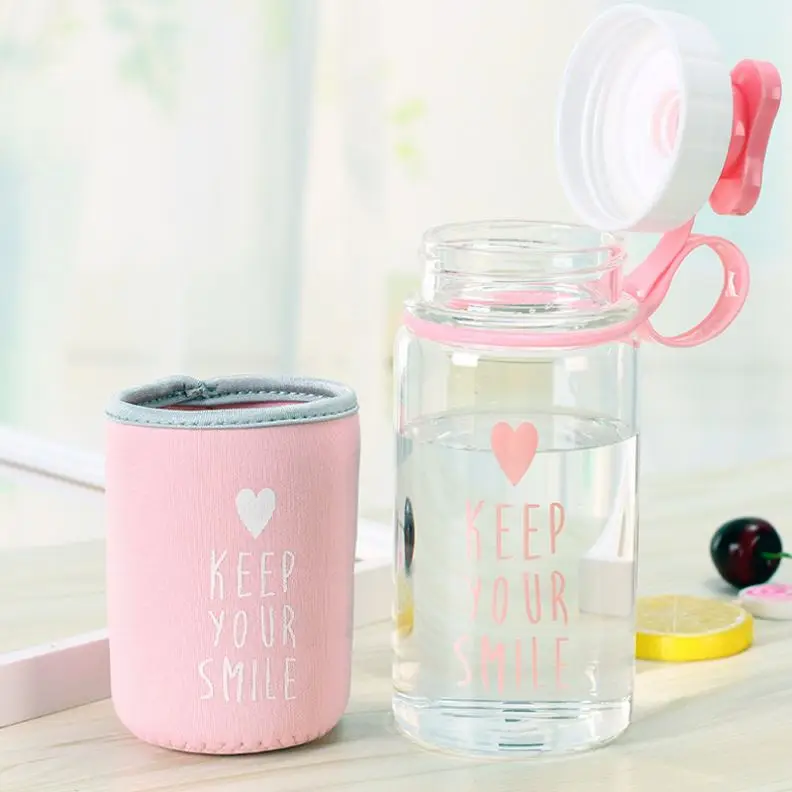 borosilicate glass water bottle with custom clothing sleeve