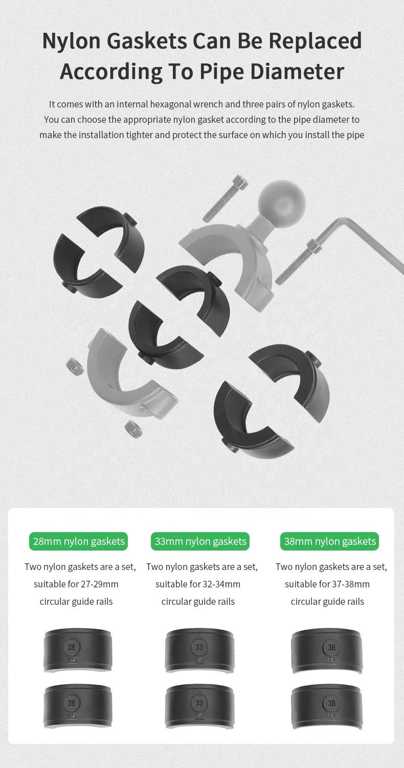 Aluminum Alloy Handlebar Mount Base with 1' Ball for Round Rail compatible with Ram B Size 1 Inch Ball Double Socket Arm