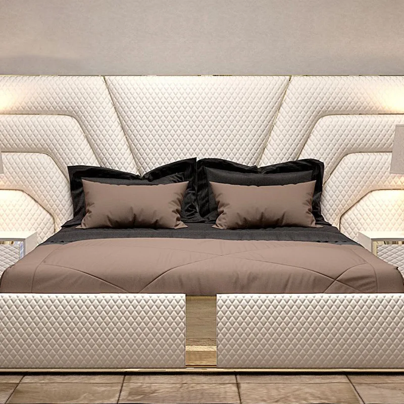 Luxury modern leather upholstered double bed frame king size latest design
