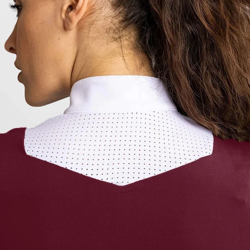 Hot Sale Burgundy Classic Equestrian Clothing Horse Riding Tops Women Competition Show Shirts Racing Soft  Short Sleeve T-shirts