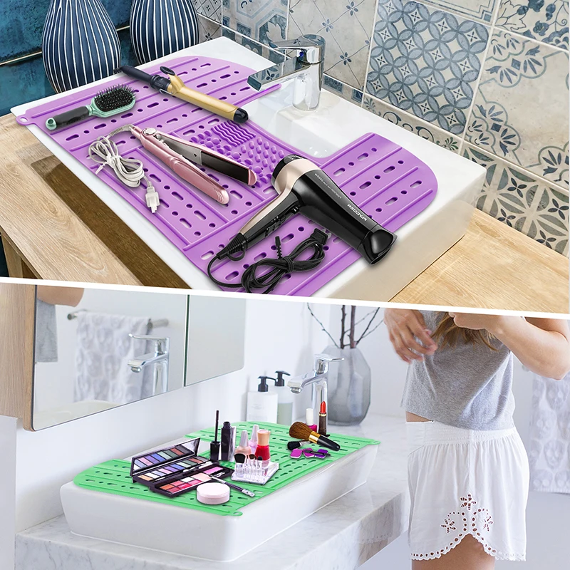 Counter Space Sink Toppers Waterproof Silicone Sink Topper Makeup Mats Bathroom Space Saver Foldable Sink Cover Makeup Mat