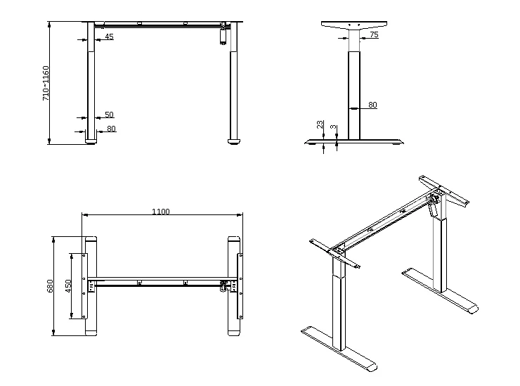 Direct Factory Ergonomic Electric Sit to Stand Desk Single Motor Height Adjustable Standing Office Desk
