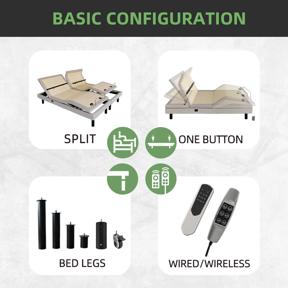 adjustable electric bed frame with mattress modern massage table &bed Lumbar support Pillow Tilt king size bed base