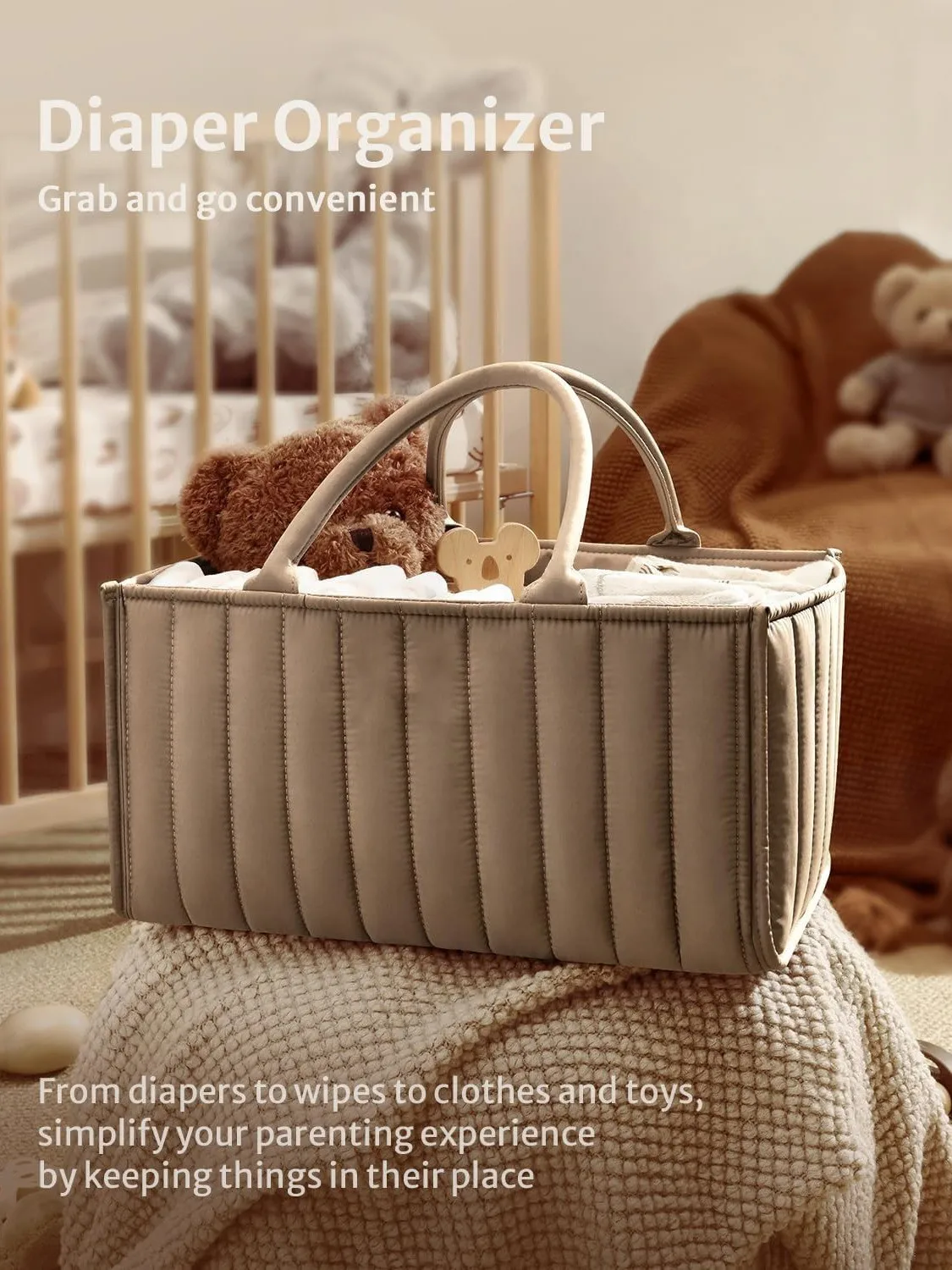 Customized Logo Nursery Storage Basket Portable baby diaper caddy  organizer mummy storage bag baby teddy  bag