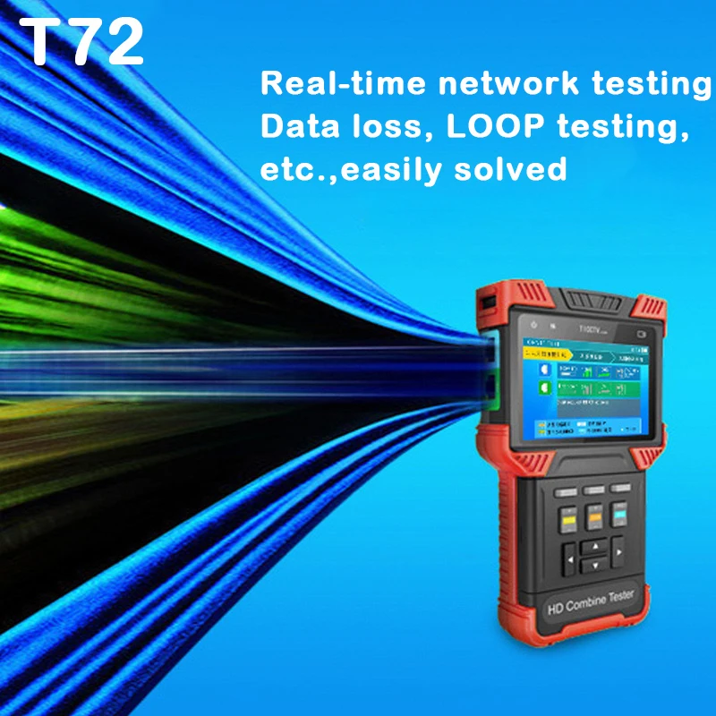 T72 Flip CCTV Tester 4 Inches IPS Camera Monitor TDR Cable Breakpoint Testing 6000mAh POE LED Light Video Surveillance