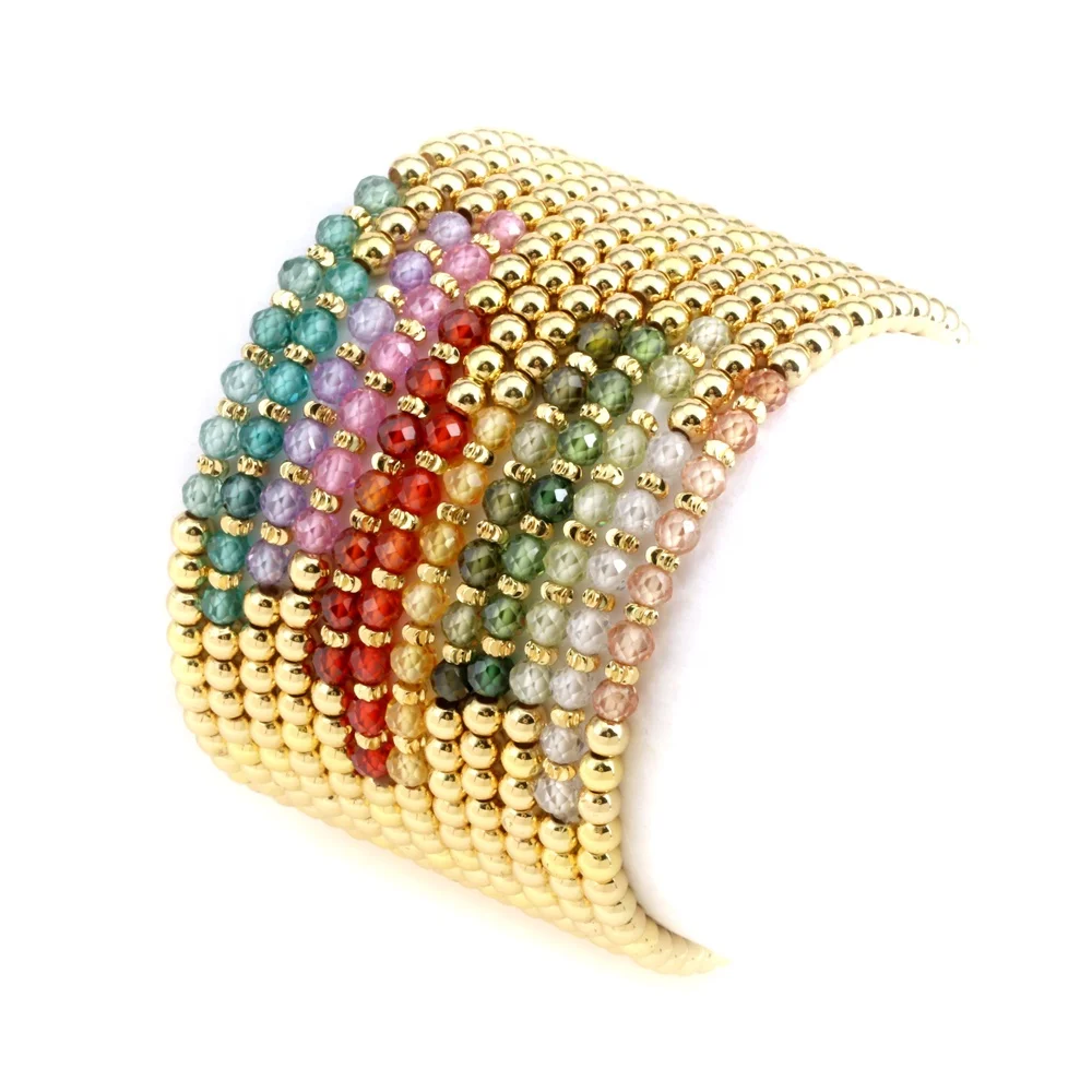 Stylish Girls Natural Stones Beaded Bangle 18K Gold Plated Brass Handmade Bracelet Jewelry