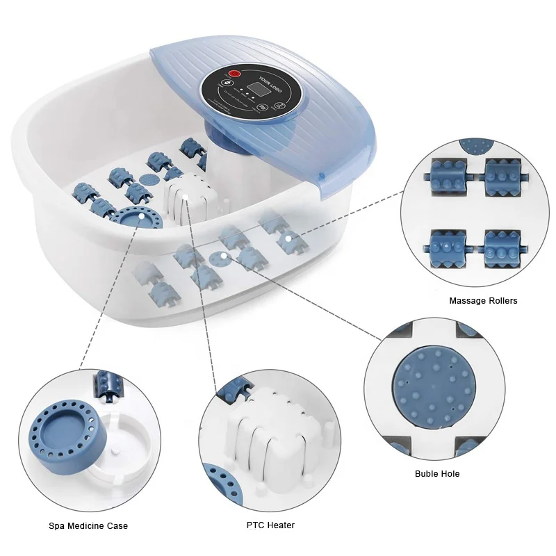 Factory Supplier Heat Bubble Vibration Foot Spa Bath Massager with Removable Massage Rollers