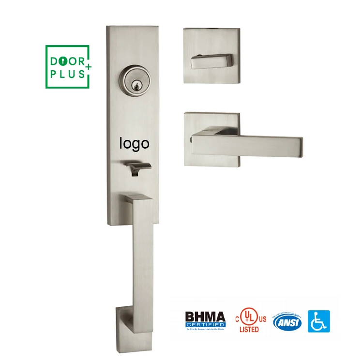 Doorplus Zinc Alloy Satin Nickel Handleset Handle Door Lock Front Main Door Handle Set With Lock