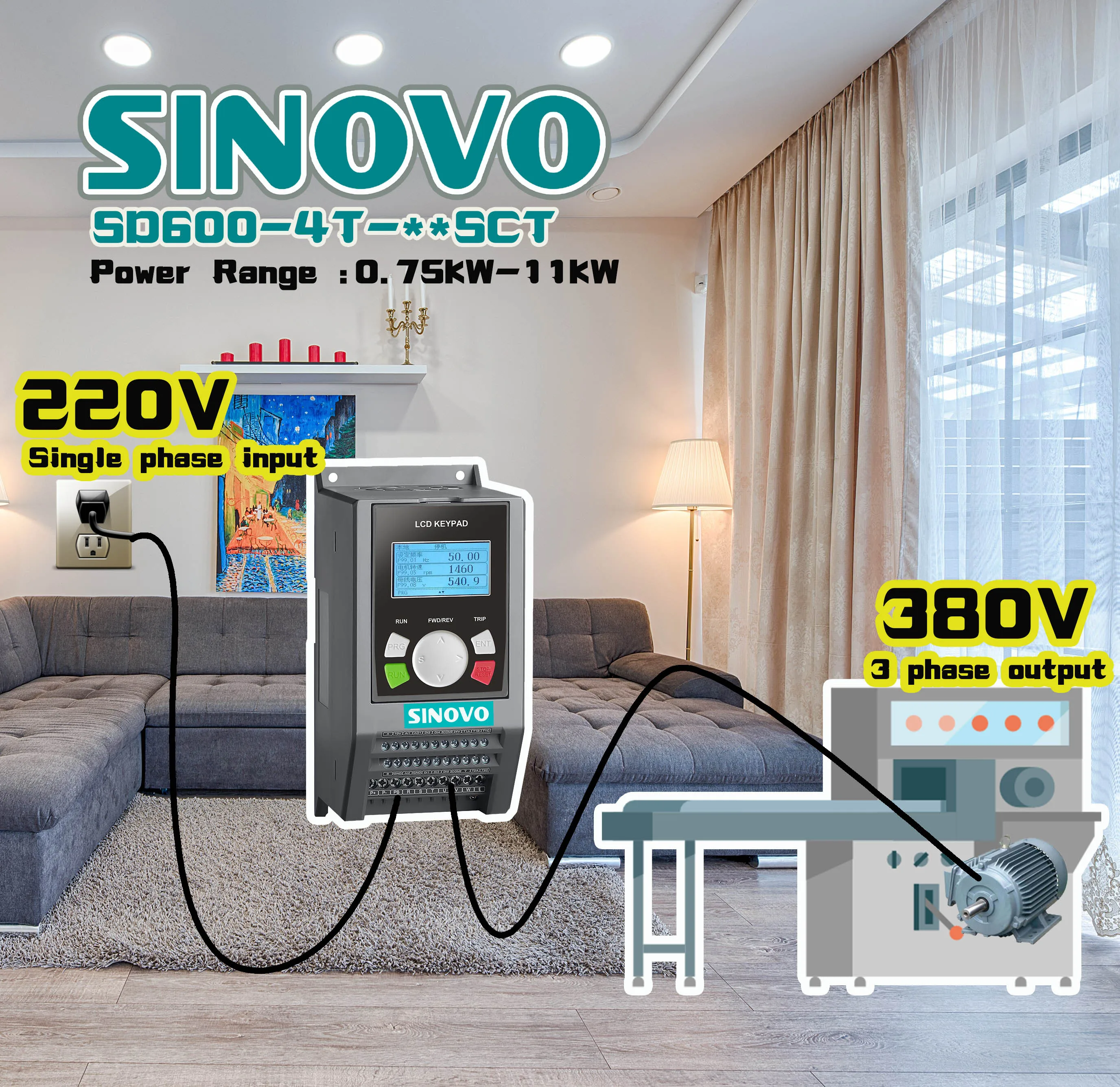 China VFD Supplier 7.5KW 3 Phase Inverter 220v to 380v