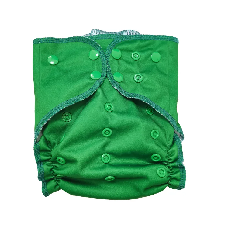 New style reusable baby bamboo cloth diapers solid green leaves 100% polyester cotton aio double leak guard washable baby diaper