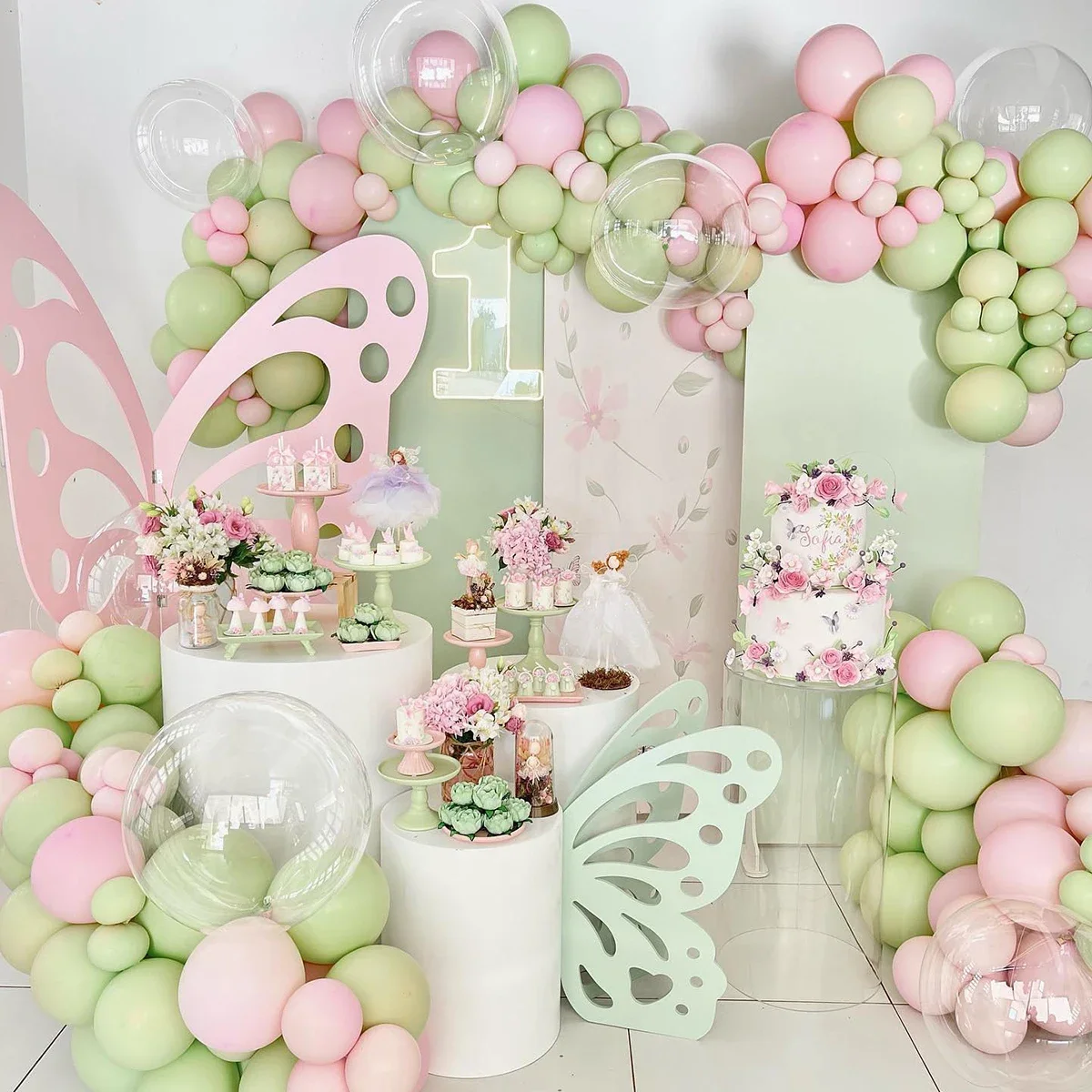 Pink Green Party Balloon Wreath Arch Suit Birthday Anniversary Children Baby Shower Balloon Wreath Suit