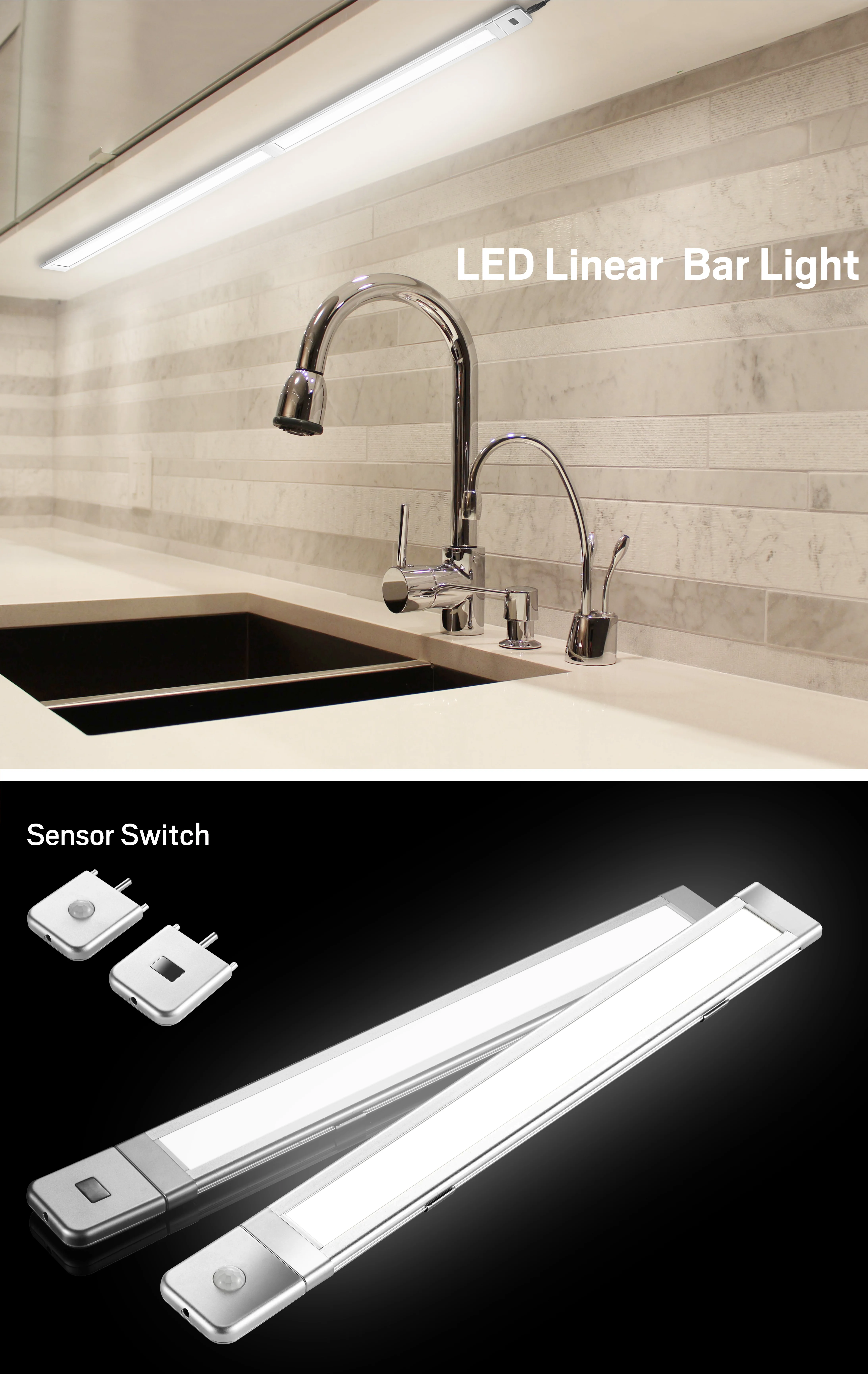 ultra thin LED motion sensor linear aluminium Strip Bar Light  for under cabinet  funiture showcase shelf with surface mounting