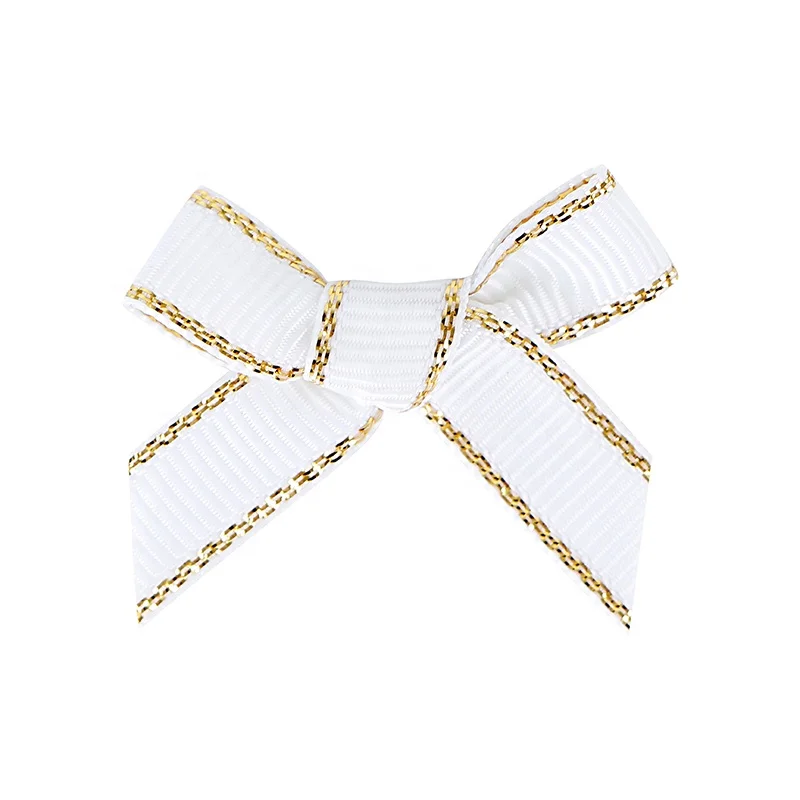 MSD Ribbon Wholesale Handmade Gold Edge White Grosgrain Ribbon Bow For Gift Wrapping Bows