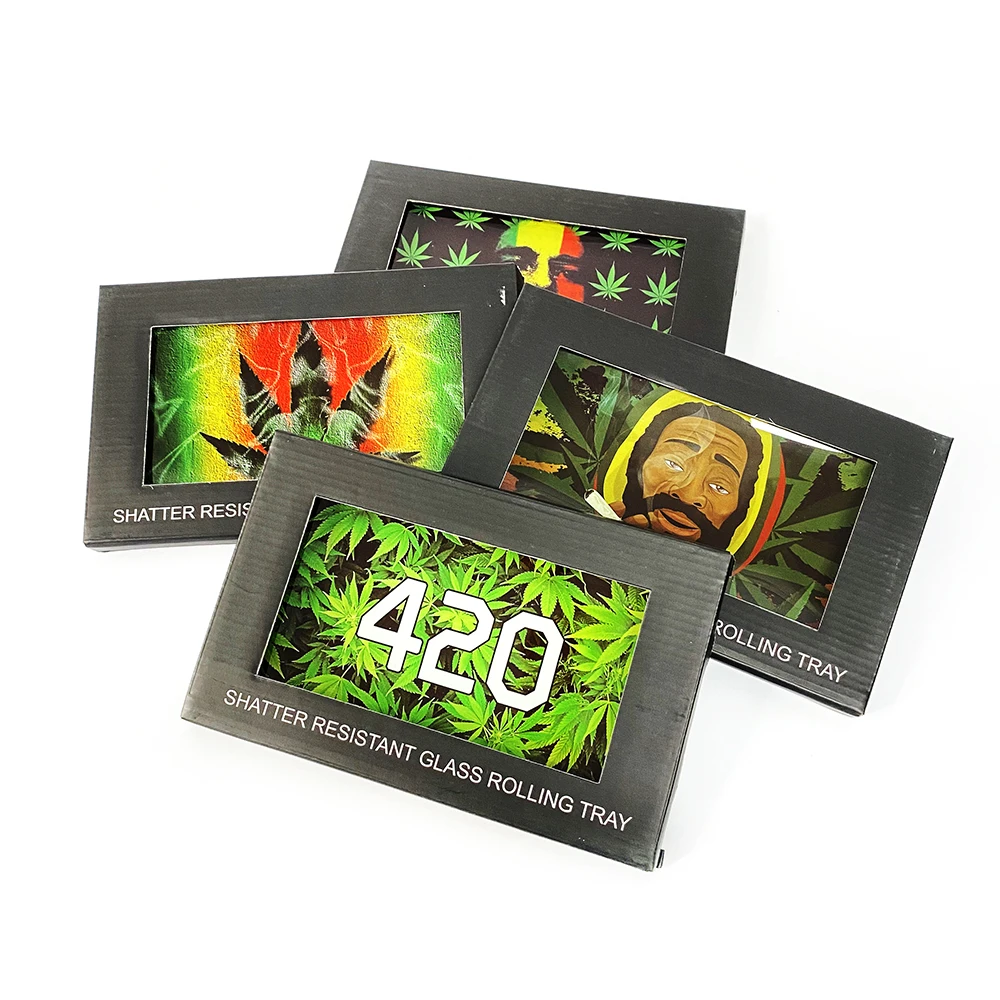 255*155mm Rectangle Glass Tray Custom Pattern Premium Shatter Resistant Glass Rolling Tray