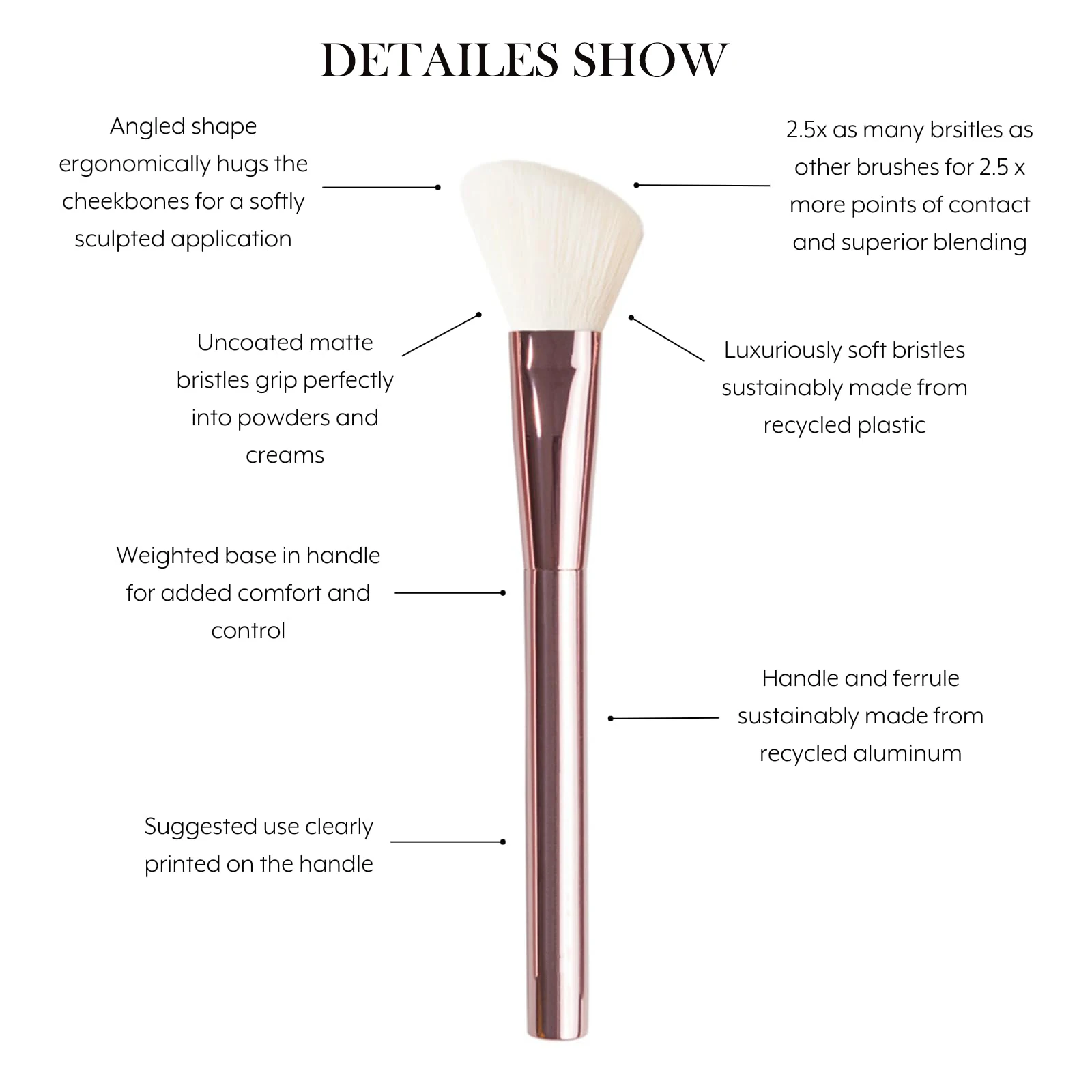 Sustainable Luxury Contour Brush Professional Cosmetic Aluminum Synthetic Hair Foundation Powder Concealer Application Labeling