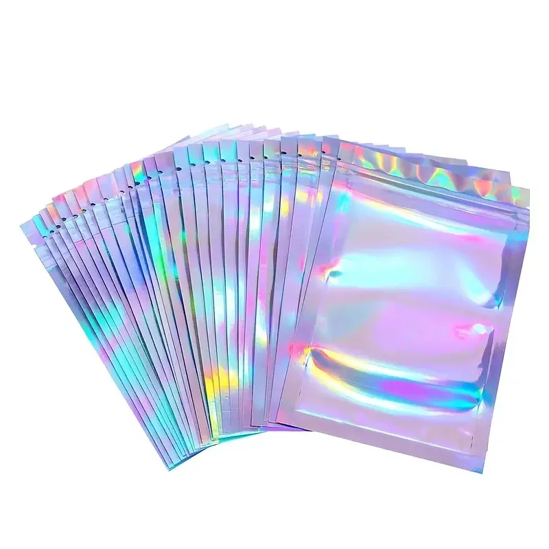 Customized One Side Transparent holographic ziplock Packaging Small Zipper lock Mylar Hologram Bags