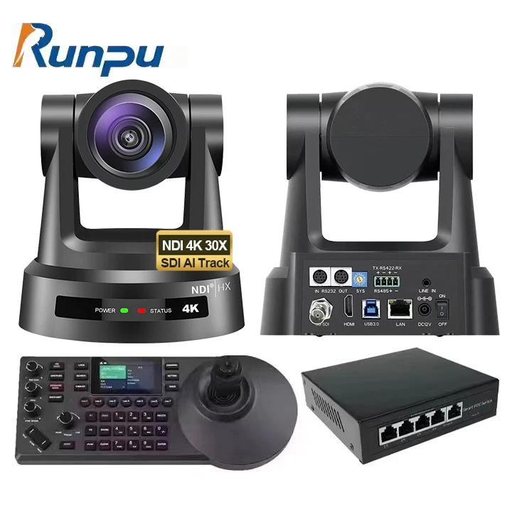USD1698 Free Ship Bundle HK690-30N=2 pcs NDI SDI 4K 30X Optical Zoom PTZ Conference Camera AI Track+a ip controller+poe switch