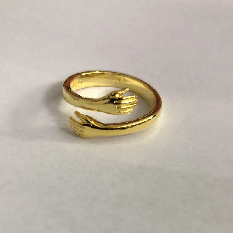 Hug Ring Vintage Adjustable s925 Silver Carving Couple Love Hug Hand Rings