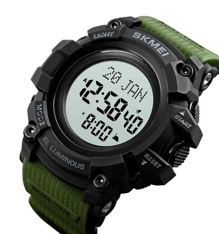 Skmei 1680 New fashion digital qibla compass sport watch LED 50M waterproof muslim azan wristwatch for men qibla prayer