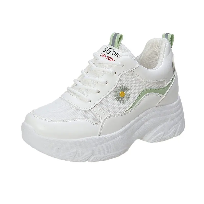 Женские сетчатые кроссовки на танкетке, повседневные дышащие спортивные туфли на шнуровке, со скрытым каблуком, увеличивающие рост, 2022