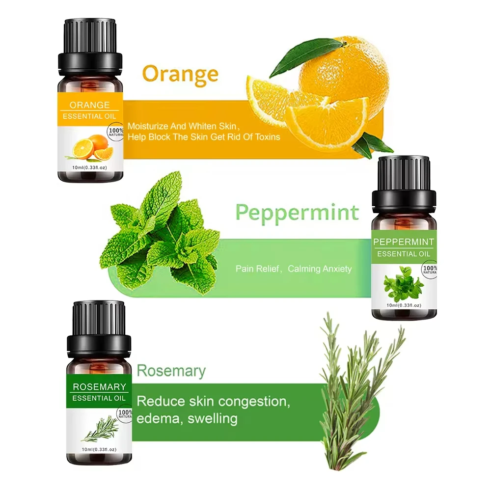 6 Set Essential Oil Gift Box With Essential oil 100 Pure Plant, Lavender, Tea Tree, Lemon, Sweet Orange, etc... (10mL)