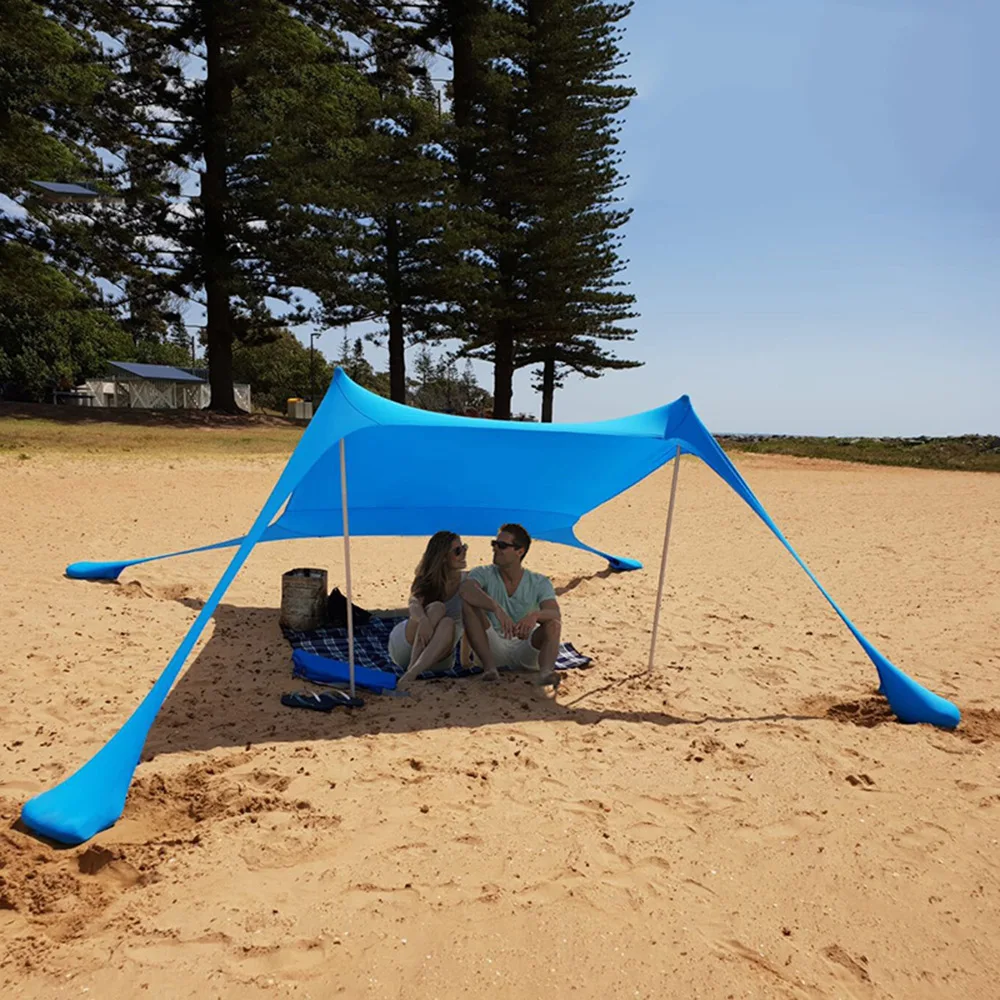 PoeticExist Beach Canopy Awning Sun Shade Beach Tent With Sandbag Quality Nylon Fabric Pop-up UV50 Beach Sun Tent