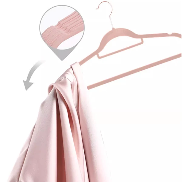 30PK Pink Velvet Fabric Hangers Non Slip Felt Hangers with Tie Bar  for Wholesale