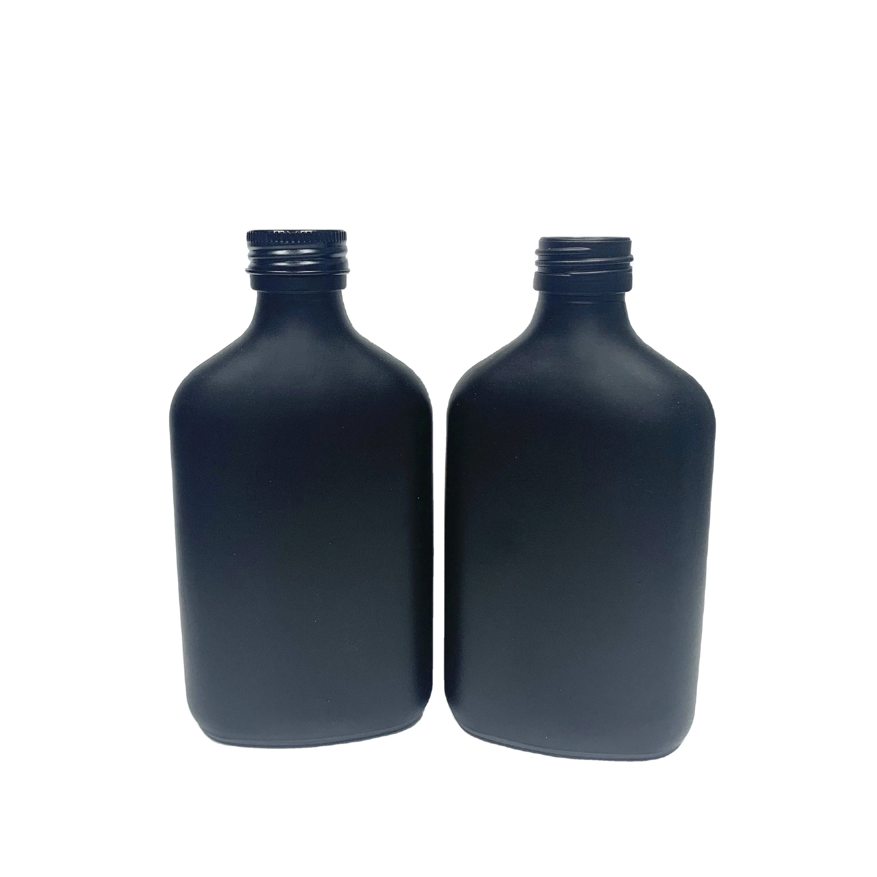 200ml matte black flask design glass liquor bottle with black cap