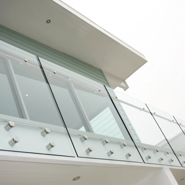Frame-less glass balustrade with stainless steel pins  for balcony design / staircase glass railings