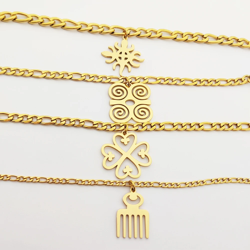  Adinkra Gye Nyame Charm Bracelet Stainless Steel Jewelry African Ghana Ethnic Symbol Necklaces Joyas De Acero