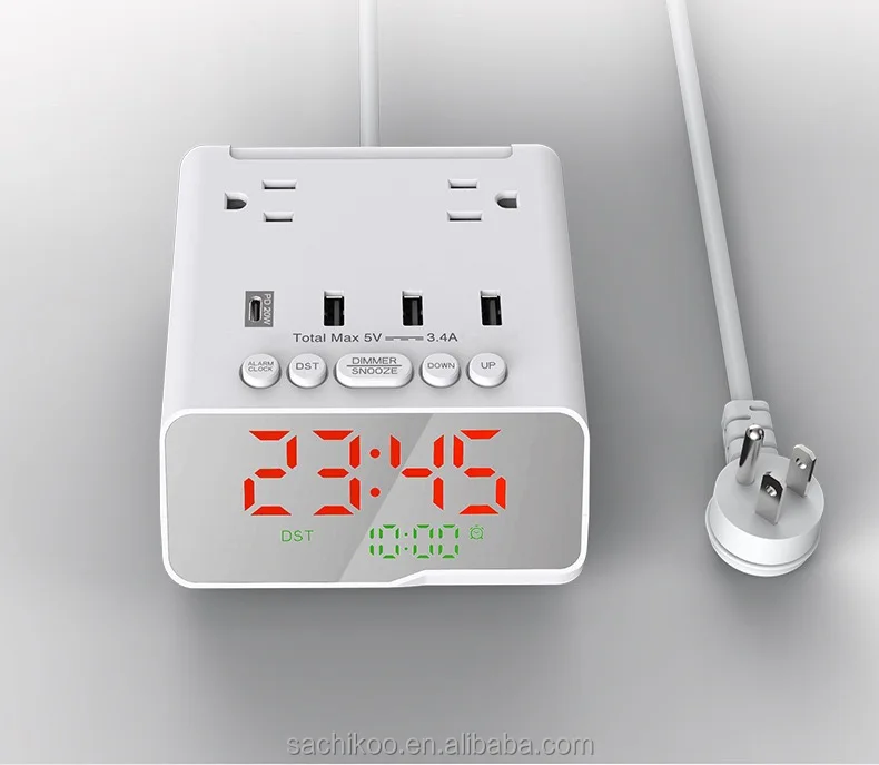 USA Socket Type Electronic Clock with Multi-Function Alarm for Household Hotel Use Battery Electric Power Source 1 Year Warranty