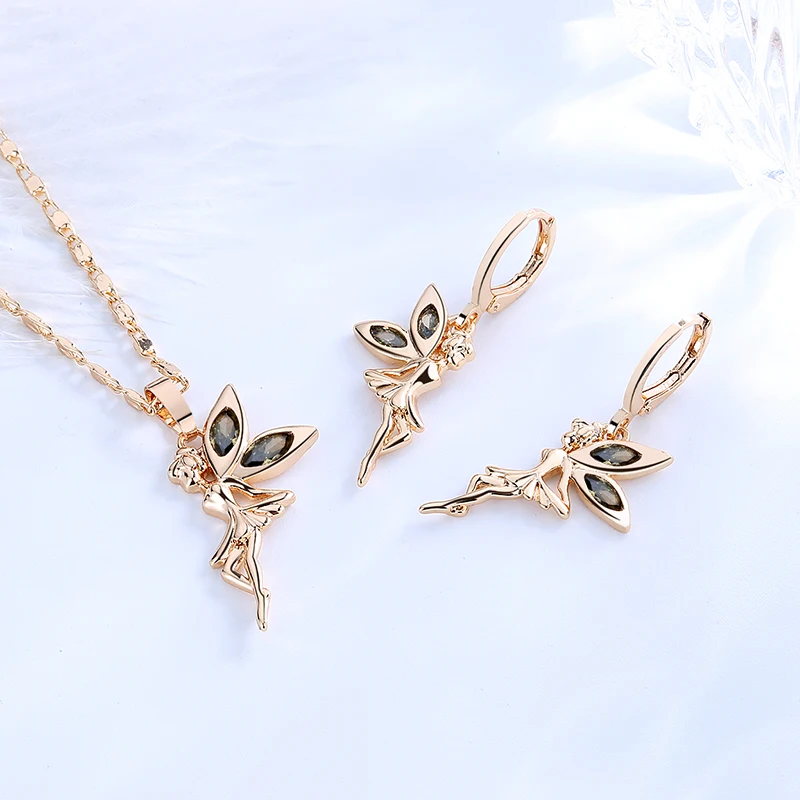 Jewelry By The Dozen Fairy Tale Angle Tinkerbell Princess Necklace And Earring Sets Brass Jewelry For Girls