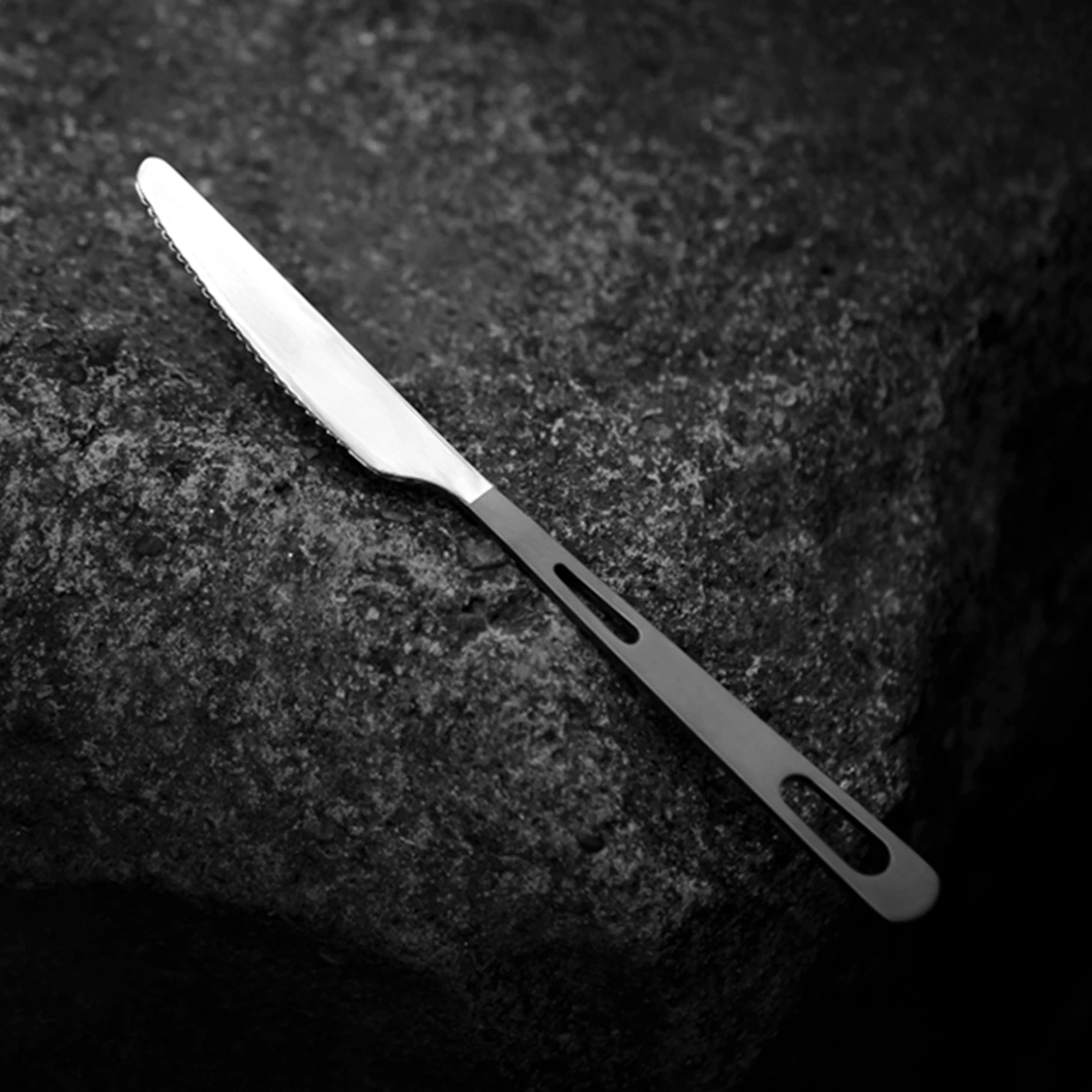 
High quality titanium outdoor knife semi-polished silverant 