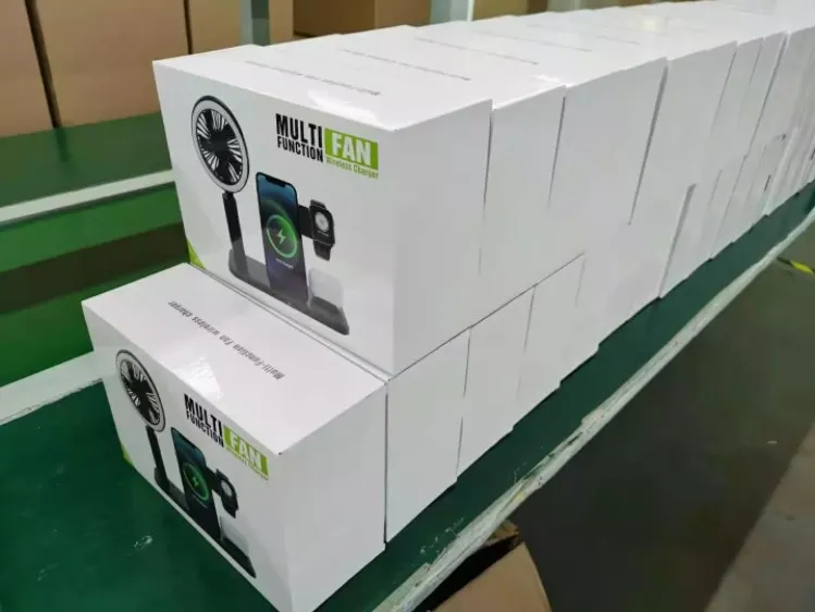 wholesales china alibaba universal qi 5 in 1 wireless watch phone charger with Cool Fan and night light