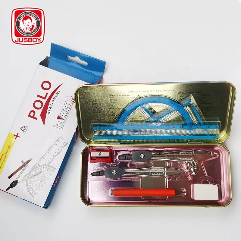 Школьные канцелярские принадлежности, набор для математики, жестяная коробка, набор геометрической линейки, Школьное использование