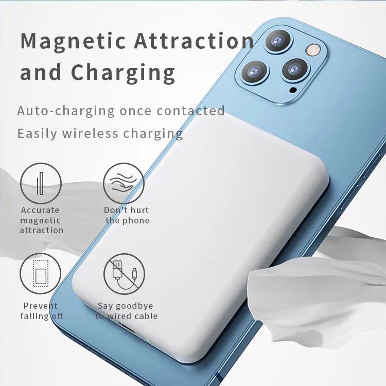 High Quality Mini Magnetic Wireless Power Bank True Capacity 5000Mah Charger  Portable Wireless Power Bank