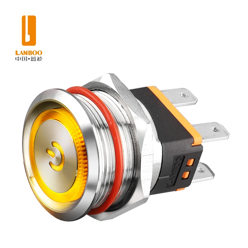 Industry Top Manufacturer LANBOO 22MM LED Color Red Green Blue Yellow White Metal Push Button Switch