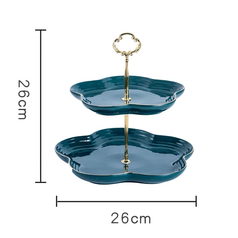 Kitchen Accessories Candy Tray Custom 3 Tier Ceramic Dish Racks Customized Green 2 Tier Plate Snack Tray Serving Tray Set