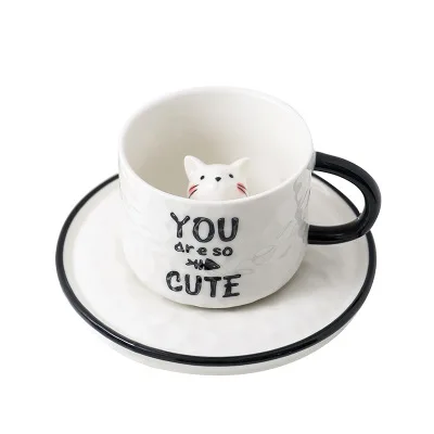 Cartoon Set Cat Coffee Saucer Cute Restaurant Milk 150 Ml Coffee Making Tea Breakfast Water Porcelain Craft Gift Ceramic Cup