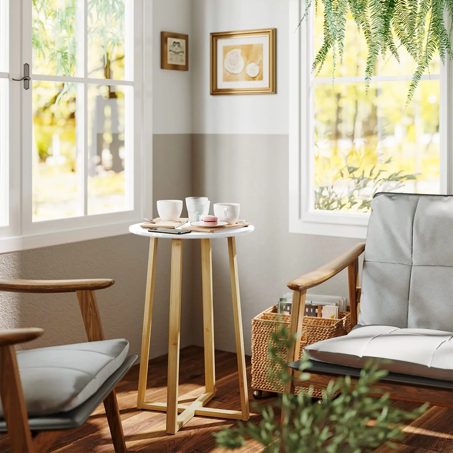 bamboo wood bedSide Table Modern Nightstand Round Side End Accent Coffee Table for Living Room Bedroom Balcony