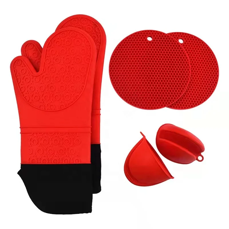 Food Grade Non-slip Textured Grip Heavy Duty Cooking Gloves Kitchen Counter Safe Trivet Mat Silicone Oven Mitts Pot Holders