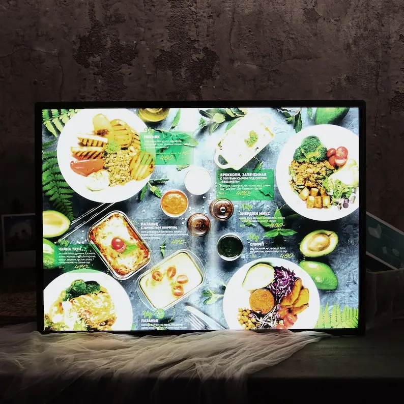 A1 A2 A3 A4 LED Snap Frame Light Box Tempered Glass Poster Frame for Restaurant Menu Advertising Sign for Commercial Use