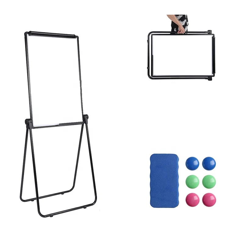 Black Frame Portable Whiteboard Height Adjustable Flipchart Easel Office Presentation Board