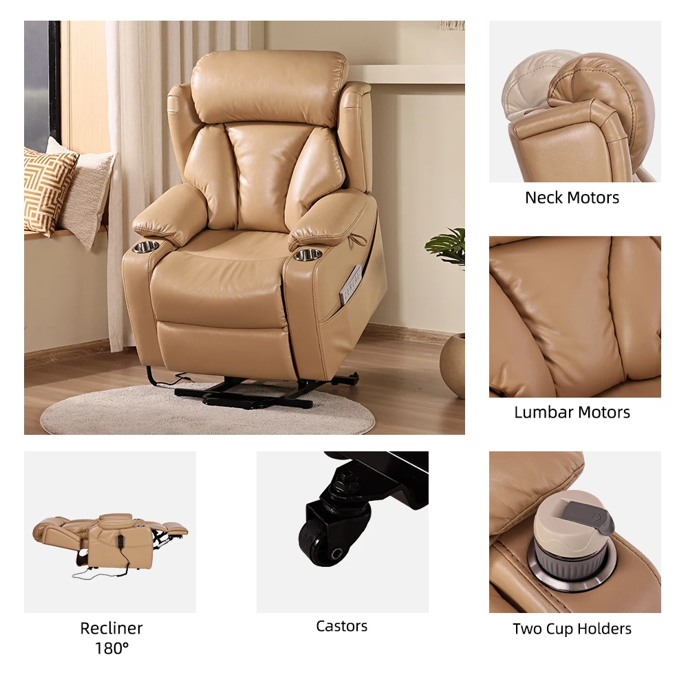 Tecforcare genuine leather electric recliner sofa 4 motors medical recliner chair for elderly smart lfit chair with lumber