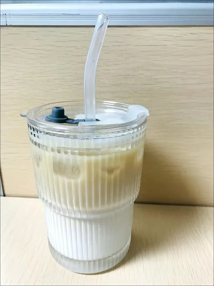 400ML  Clear Drinking Tumbler  Reusable Travel Coffee Glass Mug Cup Children Milk Cup With Straw And Lid